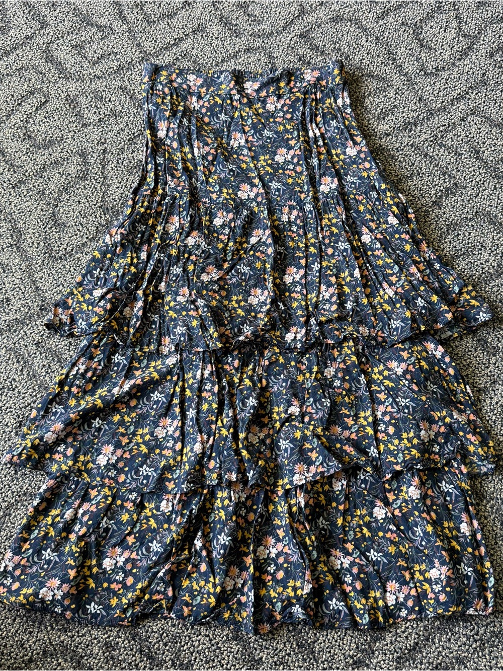 Amour Vert Multicolor Floral Tiered Midi Skirt
